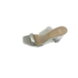BP Nordstrom Size 9.5 Women’s Clear Heel Sandals Block Heel Silver Evening